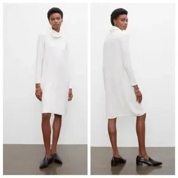 CLUB MONACO Cozy Ottoman Ribbed Turtleneck Sweater Dress Cream Women’s S - Picture 1 of 7